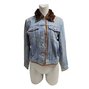 Maakif mink fur trim denim jacket